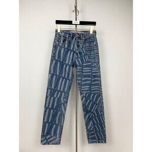 Alexander Wang Blue Full Print Cotton Jeans Casual Pants Size 27